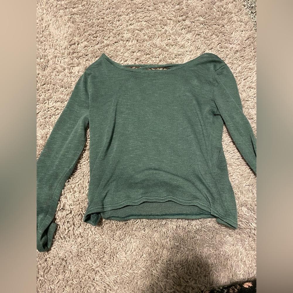 Green open back dress shirt